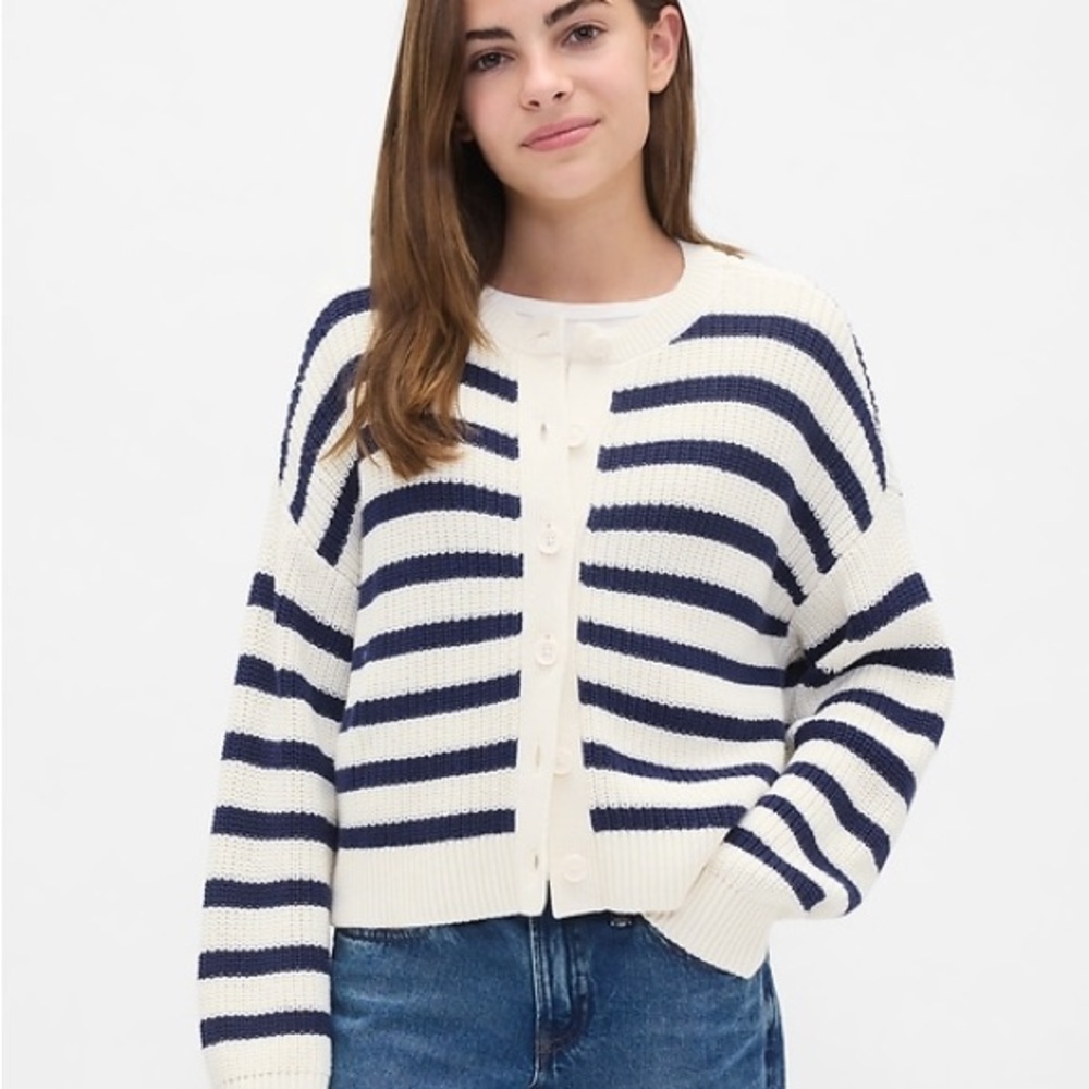 GAP Kids Navy and Cream Striped Sweater cardigan